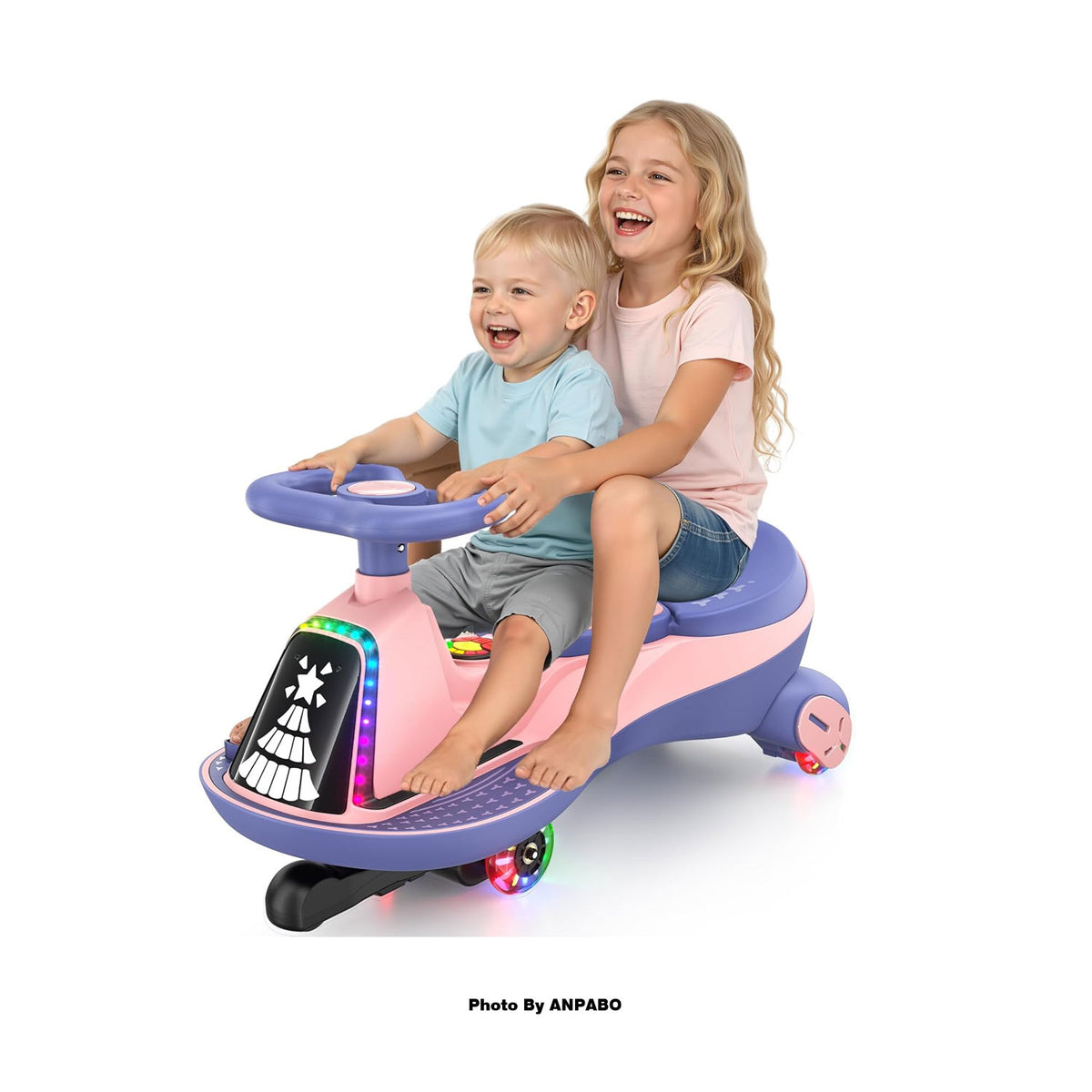 ANPABO 12V Electric Wiggle Car for Kids with LED Lights & Music-pink