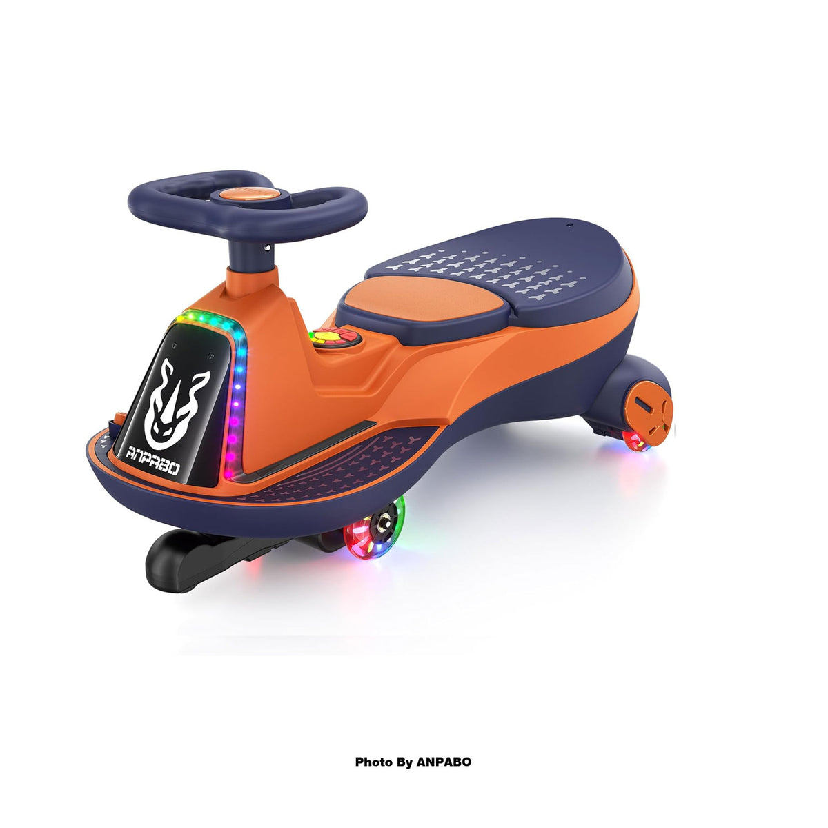ANPABO 6V Electric Wiggle Car for Kids with LED Lights & Music-orange