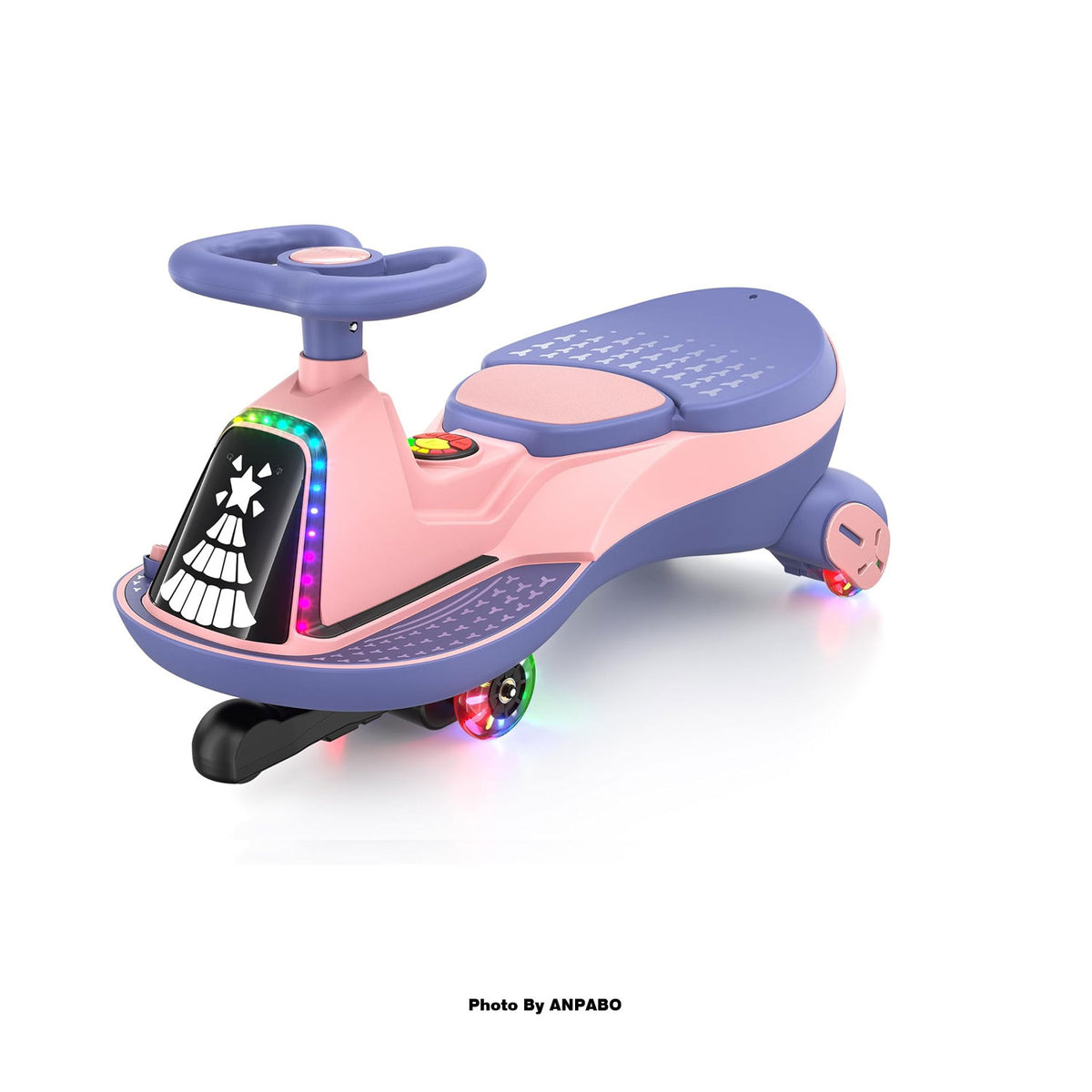 ANPABO 6V Electric Wiggle Car for Kids with LED Lights & Music-pink