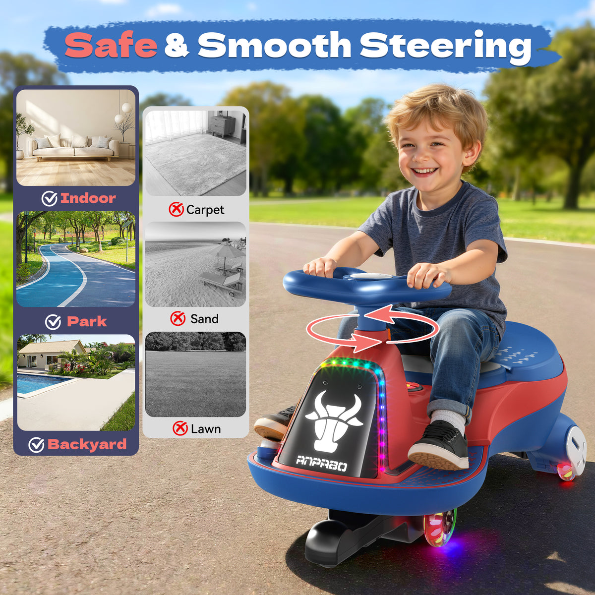 ANPABO 12V Electric Wiggle Car for Kids with LED Lights & Music-red