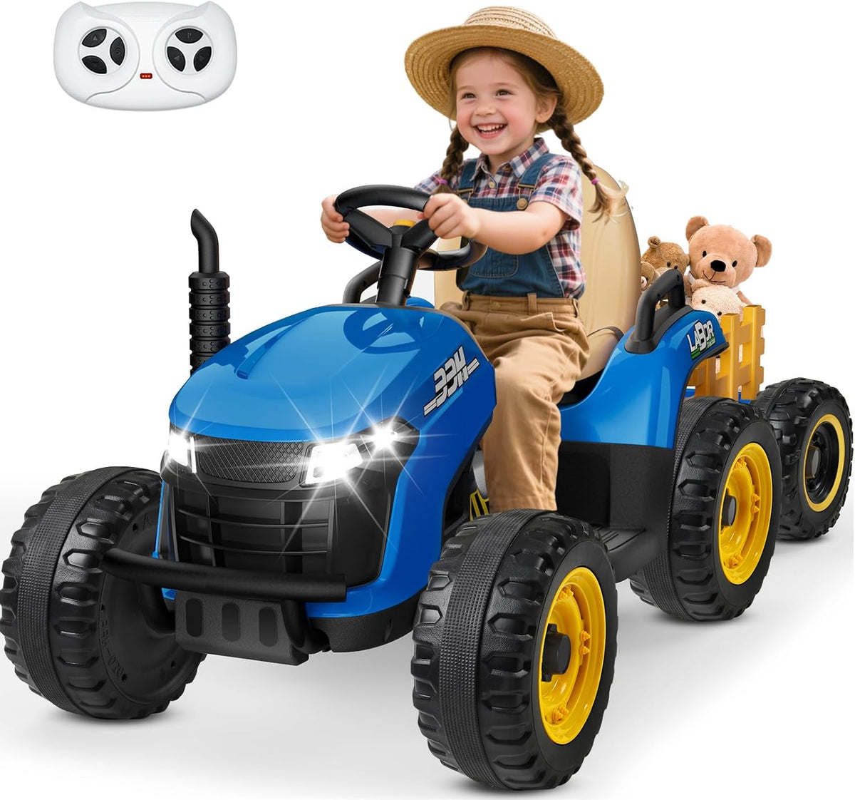 ANPABO 24V Kids Ride-On Tractor with Trailer-blue