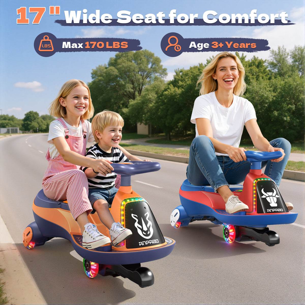 ANPABO 12V Electric Wiggle Car for Kids with LED Lights & Music-orange