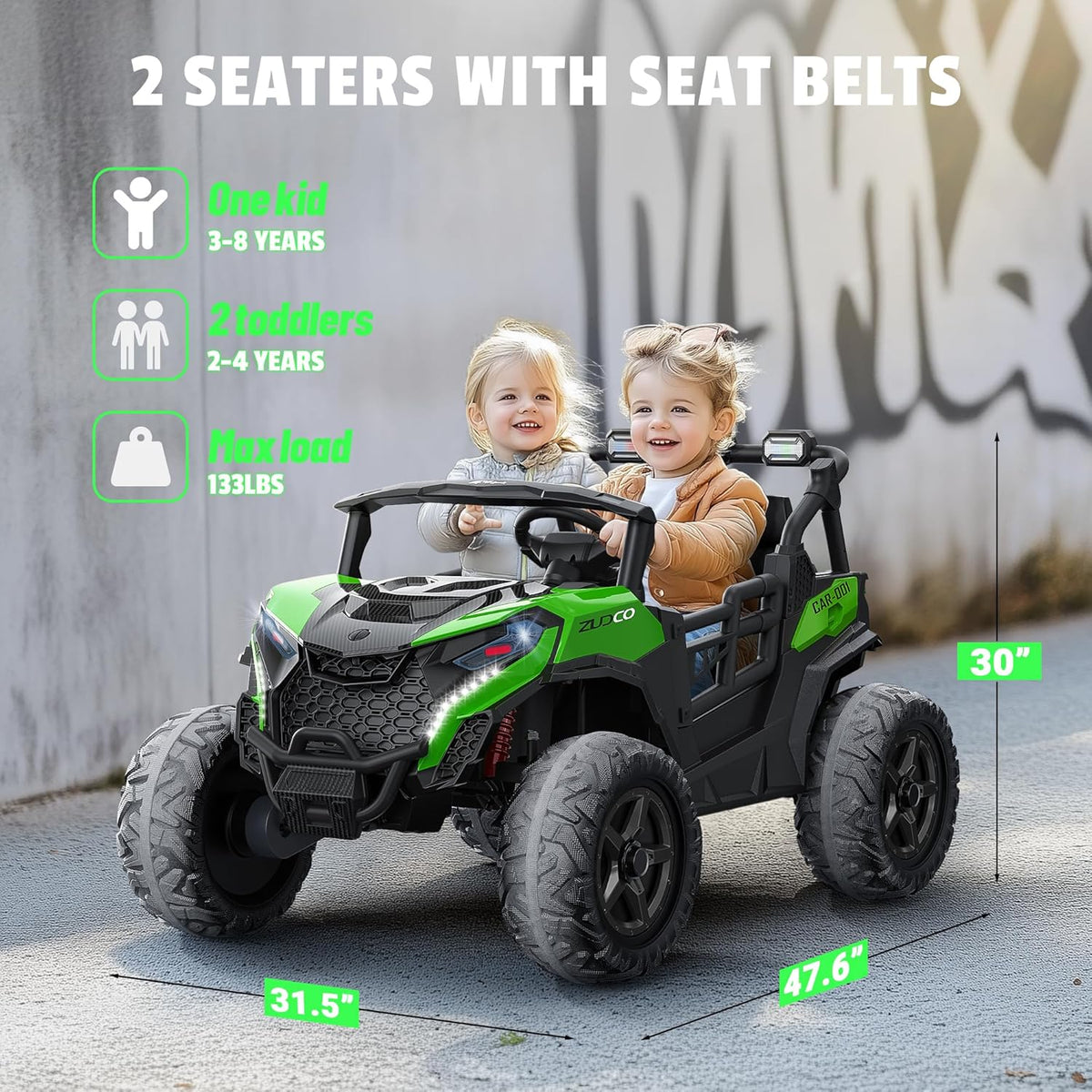 24V 4x200W 2-Seater Ride-On Truck | 4WD, EVA Tires, Remot-green