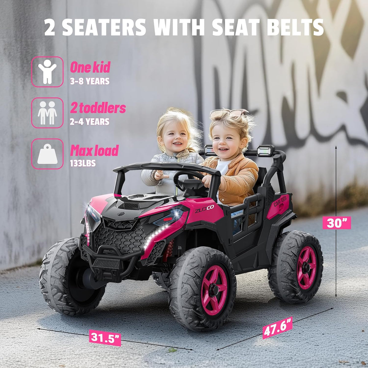 24V 4x200W 2-Seater Ride-On Truck | 4WD, EVA Tires, Remot-rose red
