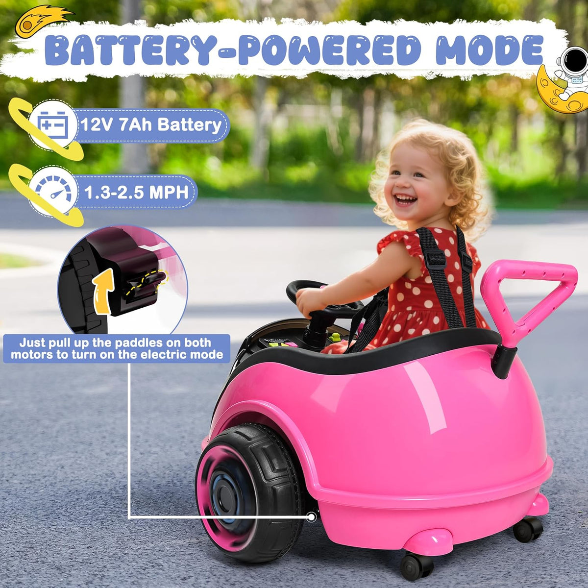 12V 3-In-1 Ride On Car Designed to Grow With Your Child-pink