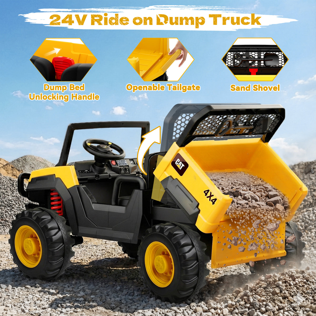 24V ANPABO Licensed Caterpillar Ride On Dump Truck with Remote Control