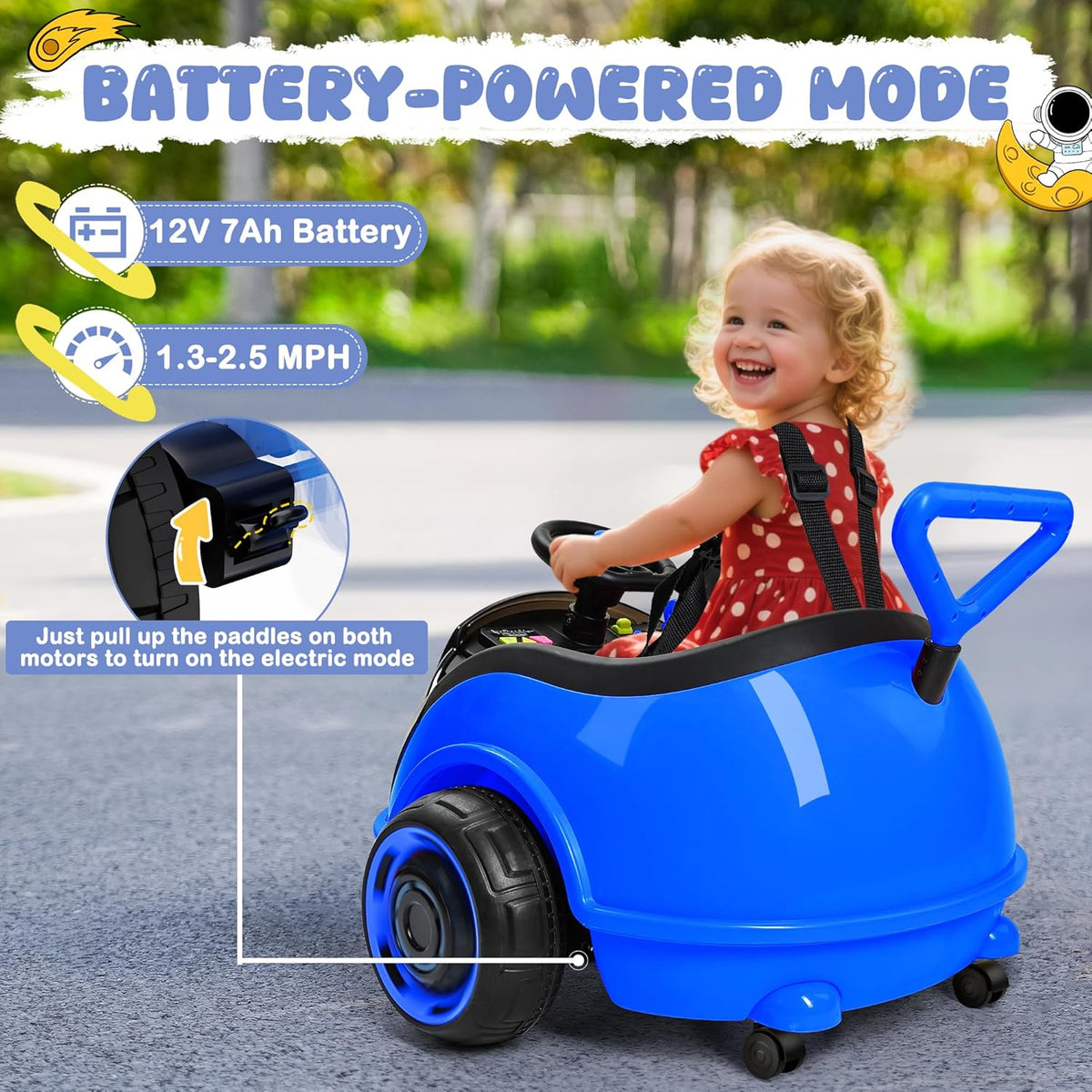 12V 3-In-1 Ride On Car Designed to Grow With Your Child-blue