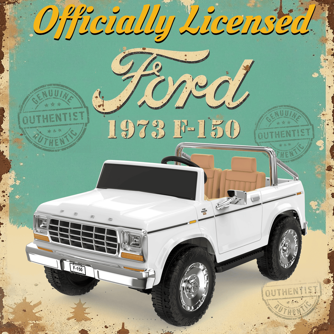 24V Classic Ford Bronco: White Retro Legend, Ready for Dual Adventures-white