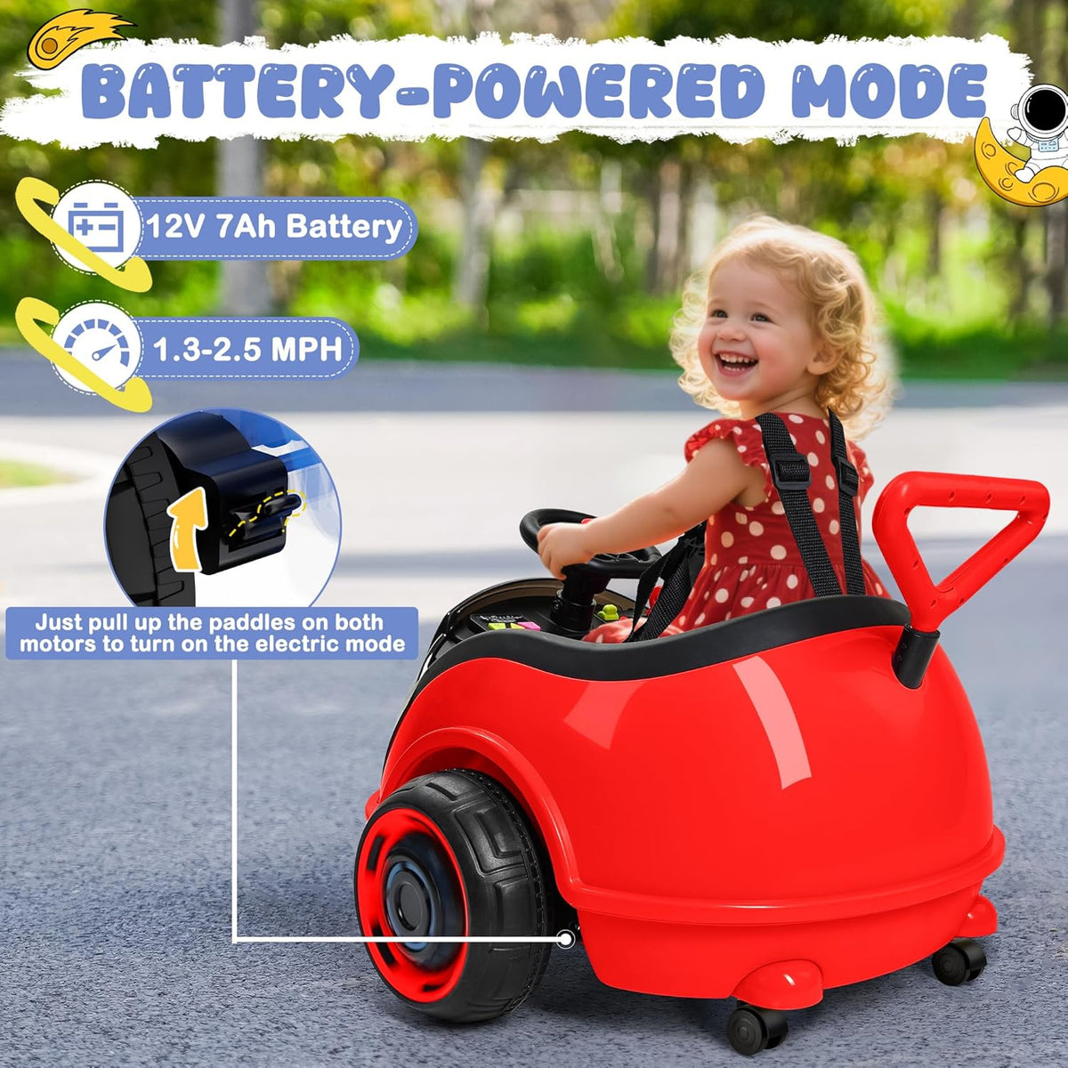 12V 3-In-1 Ride On Car Designed to Grow With Your Child-red