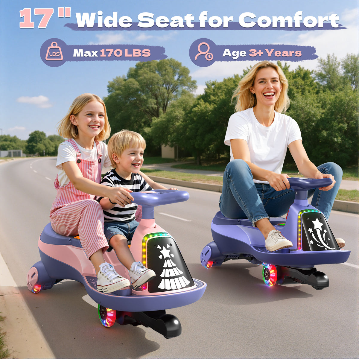 ANPABO 12V Electric Wiggle Car for Kids with LED Lights & Music-pink