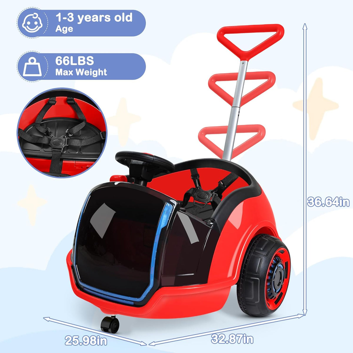 12V 3-In-1 Ride On Car Designed to Grow With Your Child-red