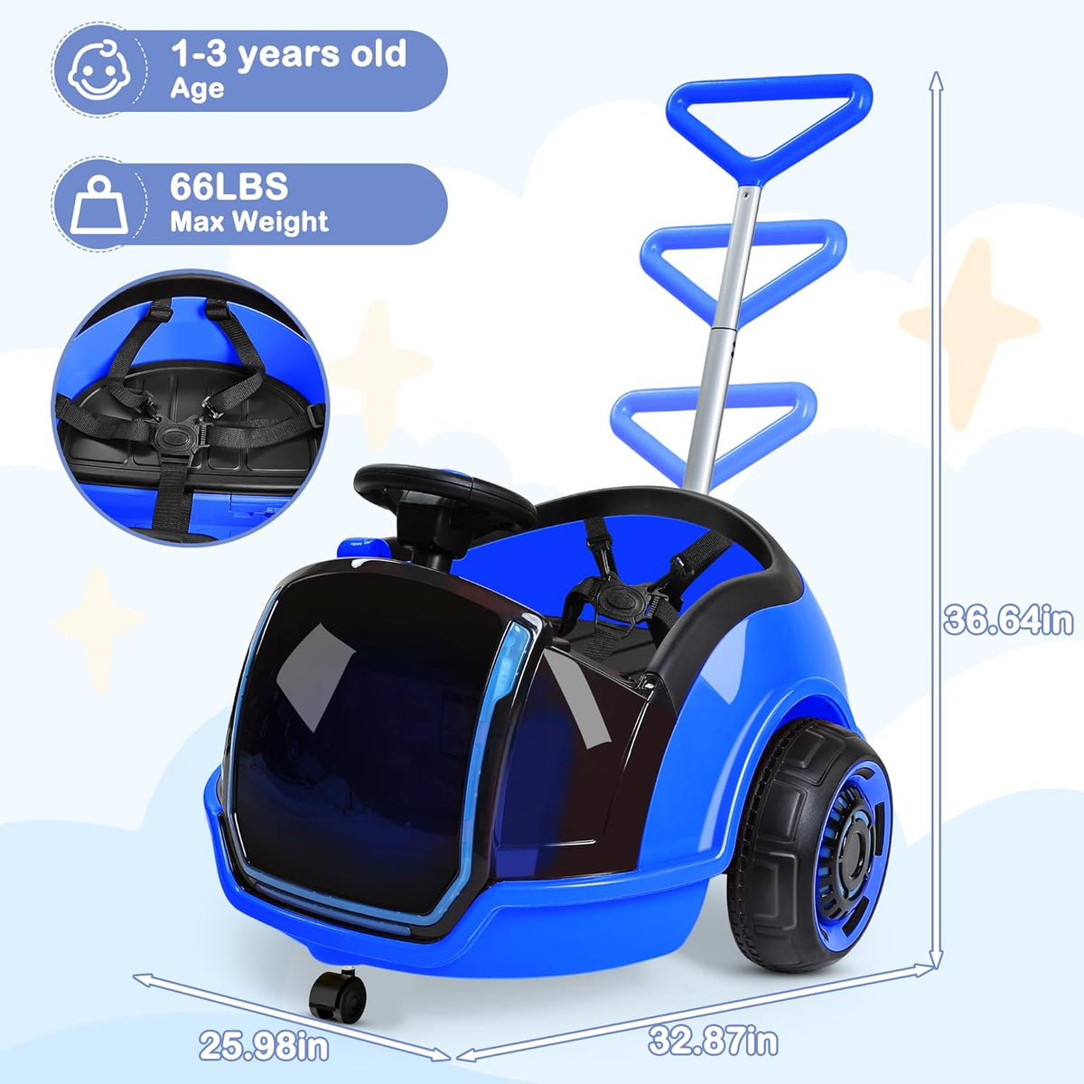 12V 3-In-1 Ride On Car Designed to Grow With Your Child-blue