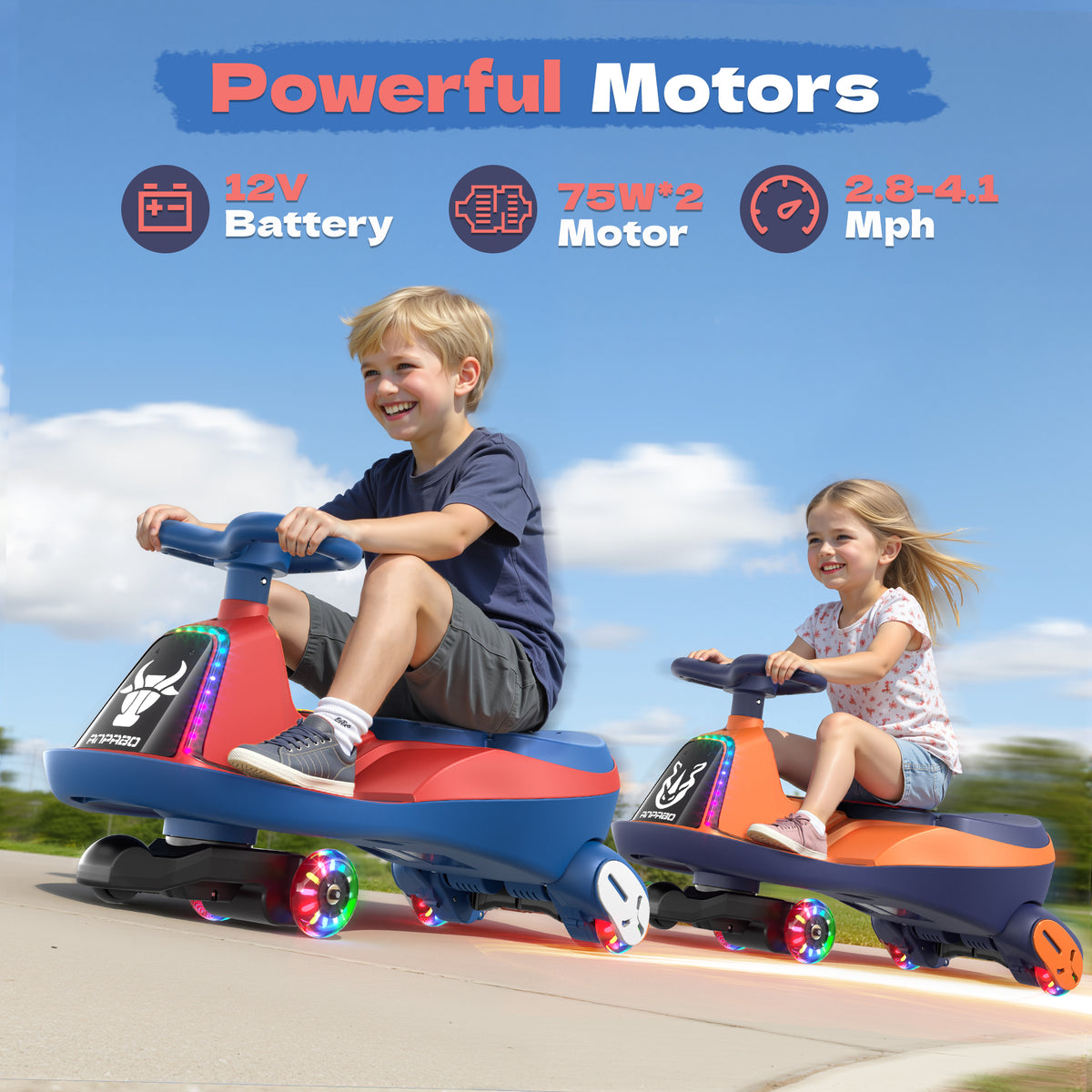 ANPABO 12V Electric Wiggle Car for Kids with LED Lights & Music-red
