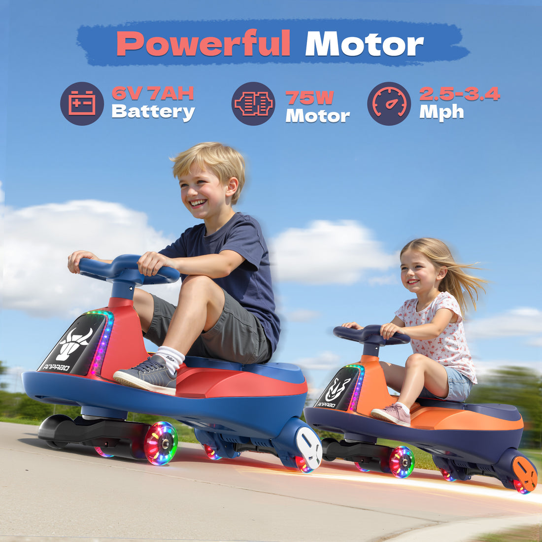 ANPABO 6V Electric Wiggle Car for Kids with LED Lights & Music-red