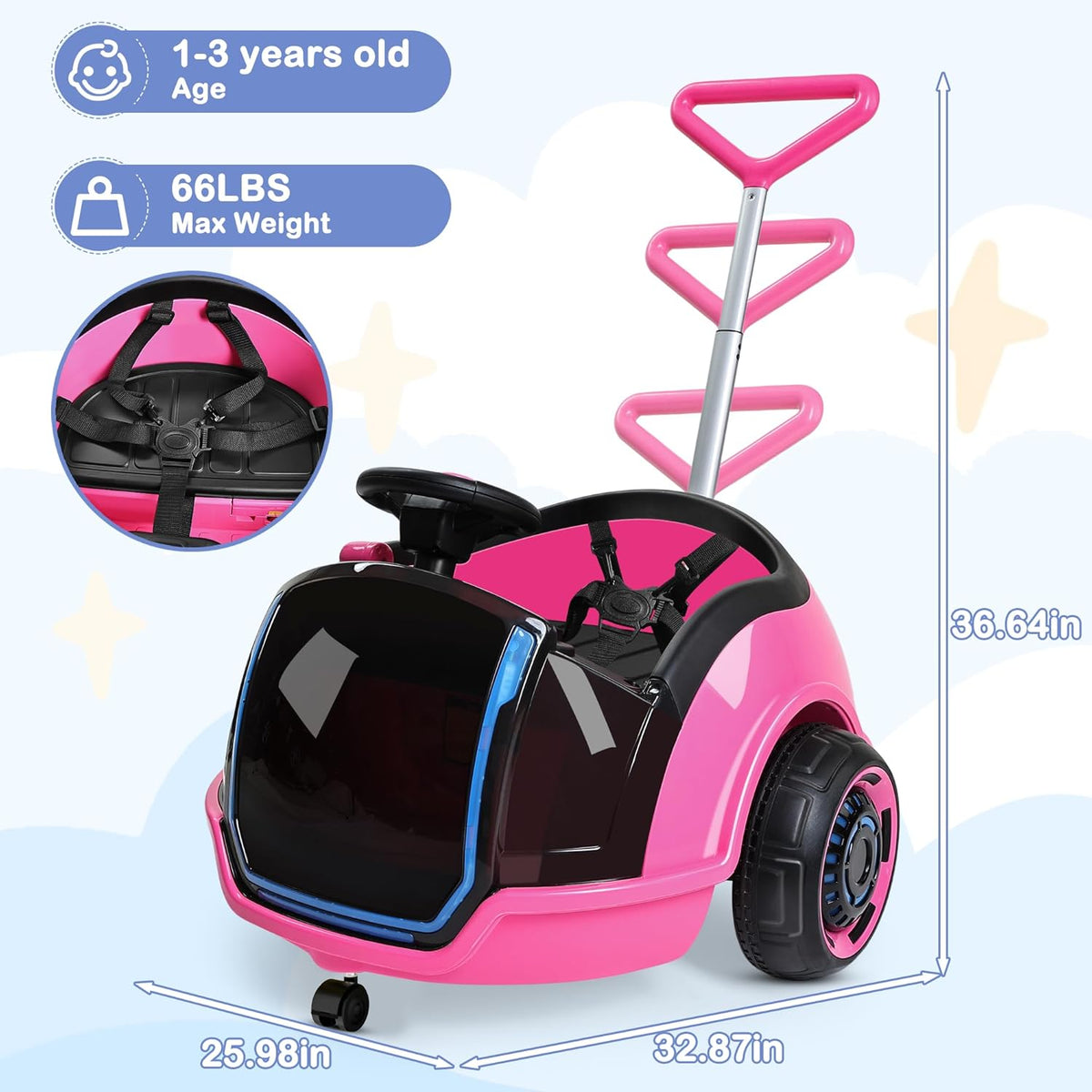 12V 3-In-1 Ride On Car Designed to Grow With Your Child-pink