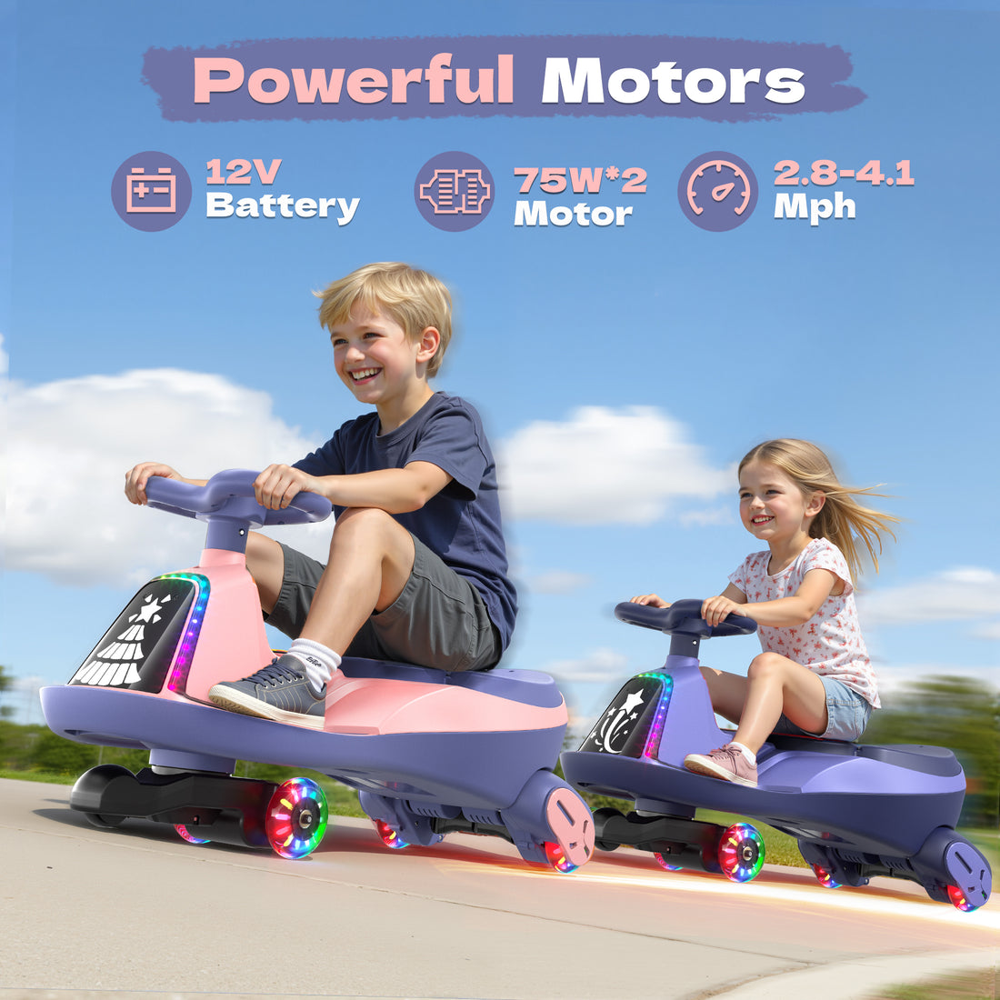 ANPABO 12V Electric Wiggle Car for Kids with LED Lights & Music-pink