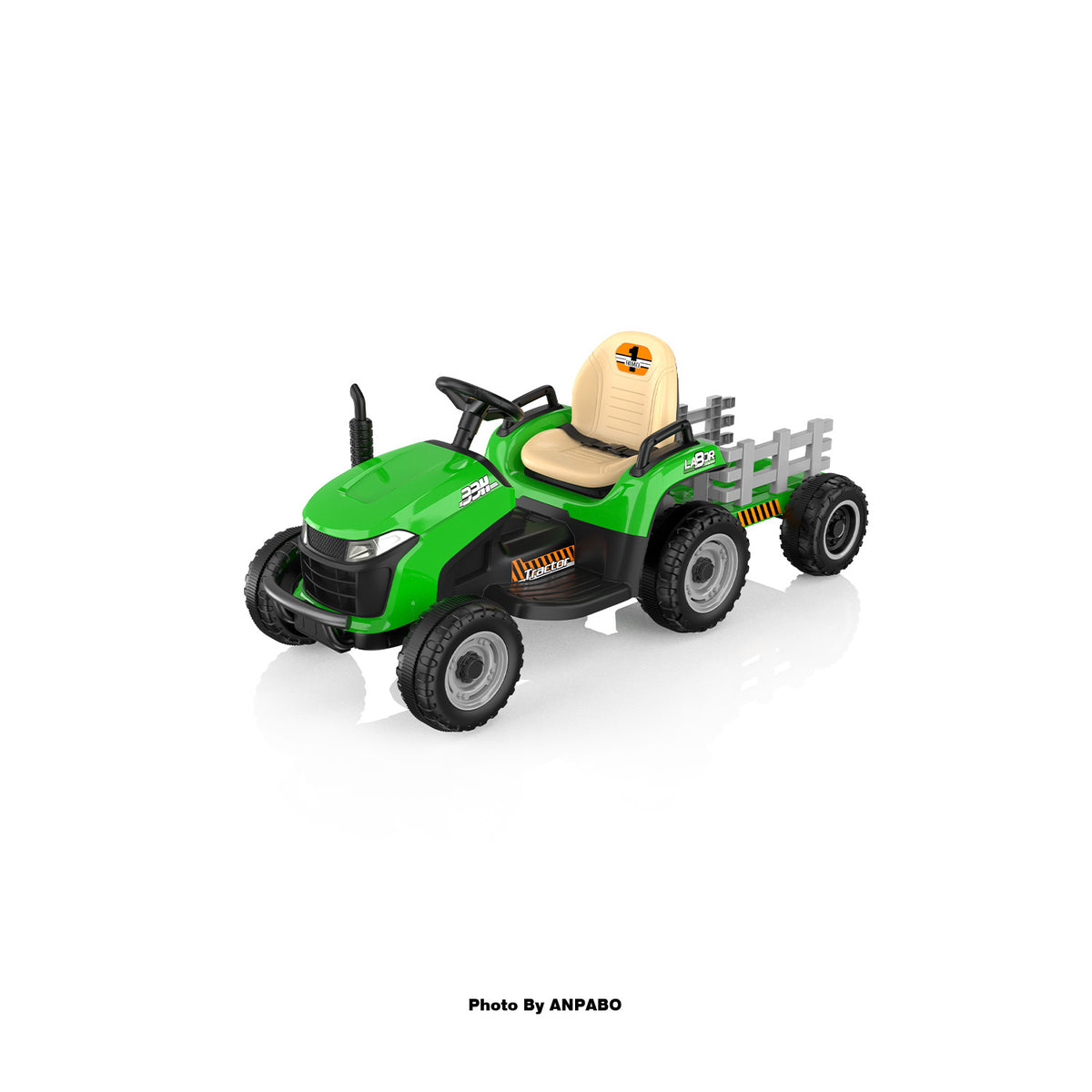 ANPABO 24V Kids Ride-On Tractor with Trailer-green