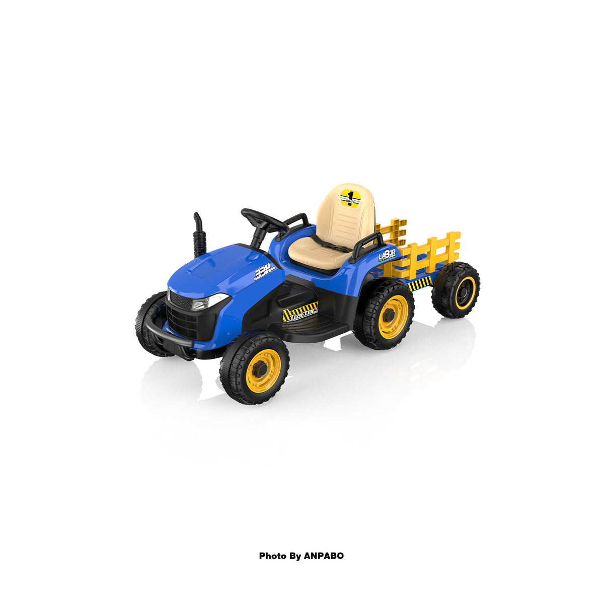 ANPABO 24V Kids Ride-On Tractor with Trailer-blue